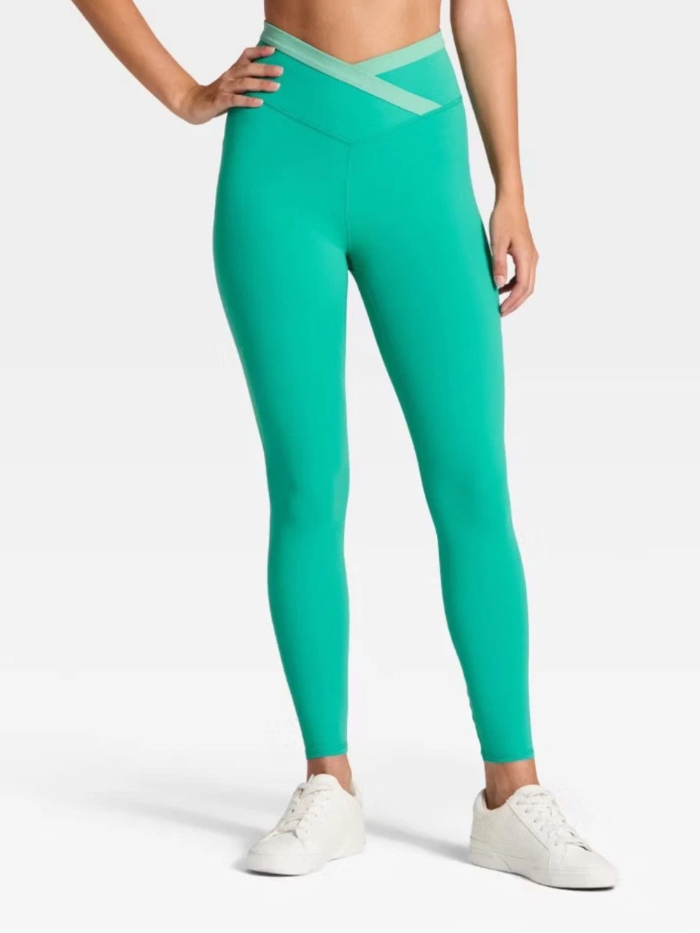 Women’s Joy Lab Teal Turquoise High-Rise Crossover Waistband 7/8 Leggings New